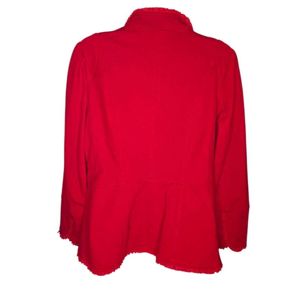 Chico's Nwot Carmine Red Ruffle Trim Ponte Knit Blazer Jacket Size 1 Medium - Picture 2 of 10